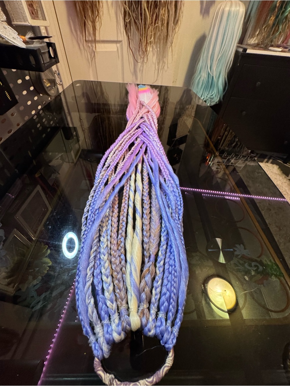 Braided Hair Extensions with Pastel Blue and Pink Accents - Picture 8 of 12